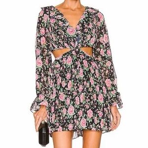 🌺 AMUR Black and Pink Floral Long Sleeve Dress
